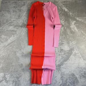 Deadstock STAUD Shoko Colorblock Ribbed Sweater Midi Dress Pink Red Size L